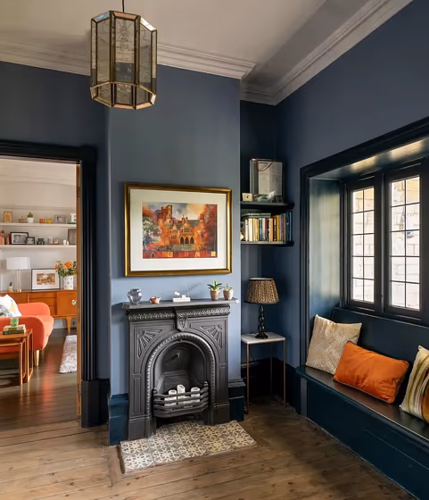 Little Greene Juniper Ash 115 living room fireplace