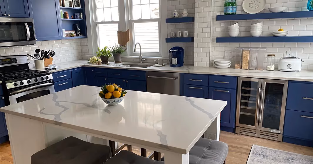 Benjamin Moore Kensington Blue CC-780 kitchen cabinets