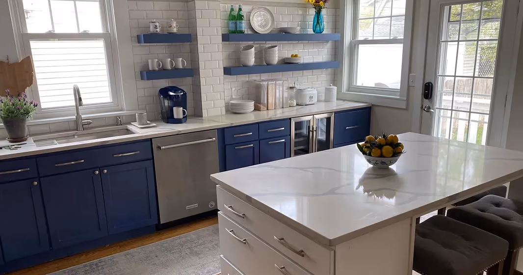 Benjamin Moore Kensington Blue CC-780 kitchen cabinets