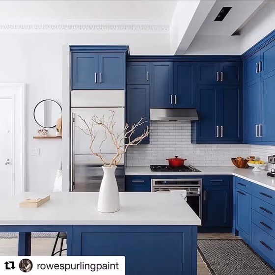 Benjamin Moore Kensington Blue CC-780 kitchen cabinets