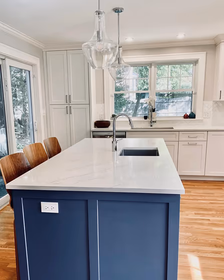 Benjamin Moore Kensington Blue CC-780 kitchen cabinets