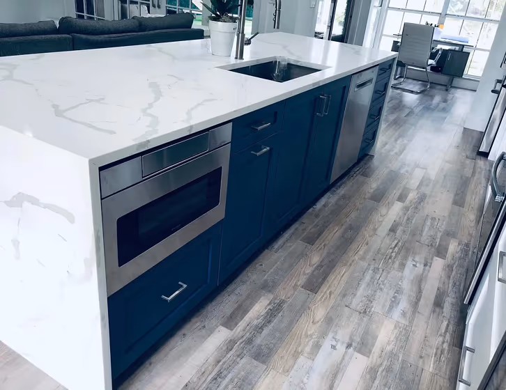 Benjamin Moore Kensington Blue CC-780 kitchen cabinets