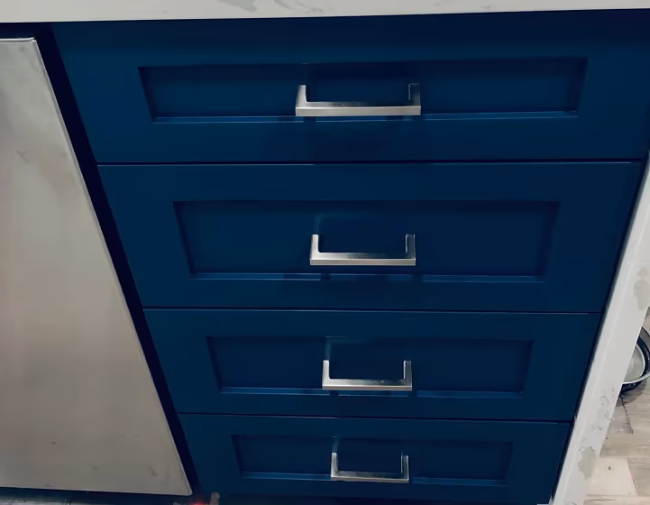 Benjamin Moore Kensington Blue CC-780 kitchen cabinets