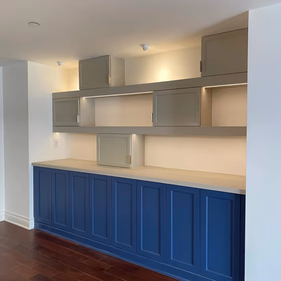 Benjamin Moore Kensington Blue CC-780 kitchen cabinets