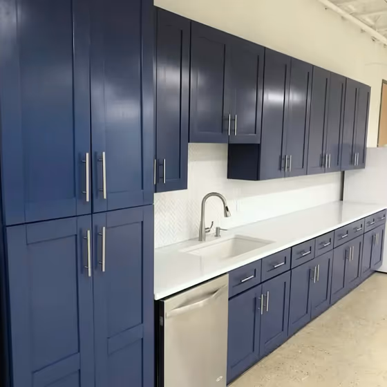 Benjamin Moore Kensington Blue CC-780 kitchen cabinets