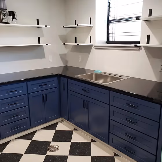 Benjamin Moore Kensington Blue CC-780 kitchen cabinets