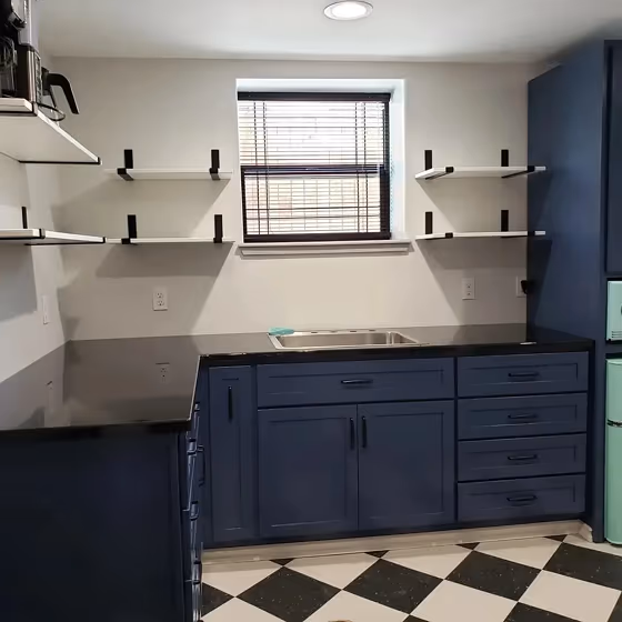 Benjamin Moore Kensington Blue CC-780 kitchen cabinets
