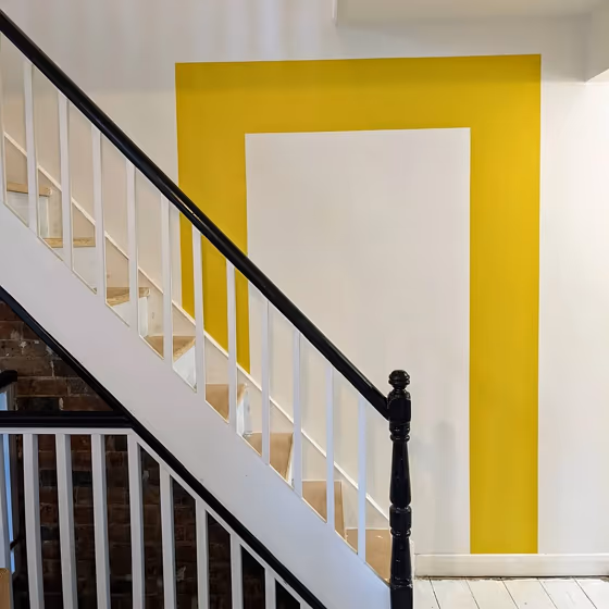 Dulux Lemon Punch stairs color-block