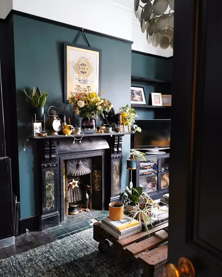 Little Greene Three Farm Green 306 living room