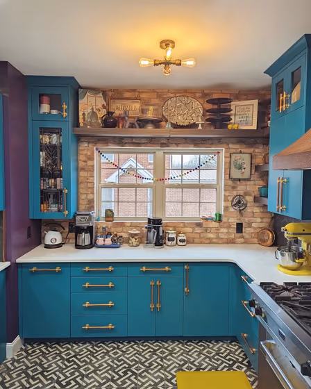 Sherwin Williams Maxi Teal kitchen cabinets 