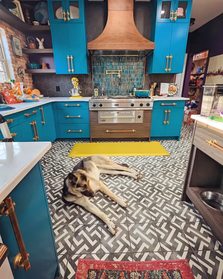 Sherwin Williams Maxi Teal kitchen cabinets color