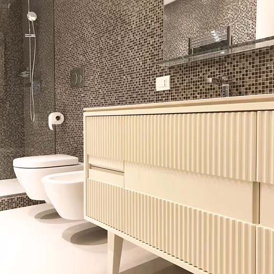 Color Oyster white RAL 1013 bathroom cabinet