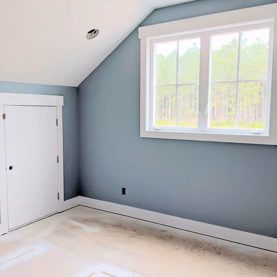 Blue walls bedroom interior Sherwin Williams Rain