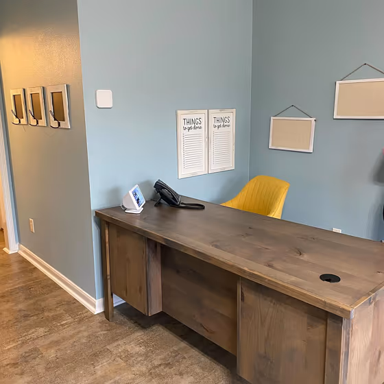 Working space with blue paint Sherwin Williams Rain