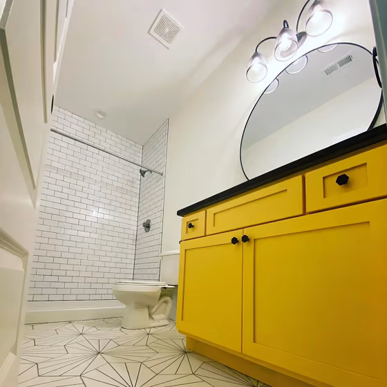 Sherwin Williams Rayo de Sol bathroom vanity color