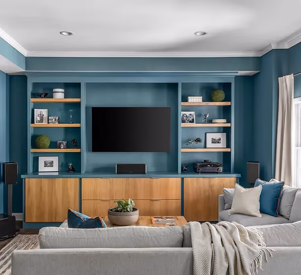 Stylish blue interior Sherwin Williams Refuge SW 6228