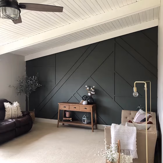 Sherwin Williams Ripe Olive living room accent wall