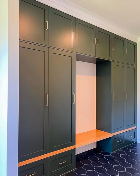 Ripe Olive painted cabinets