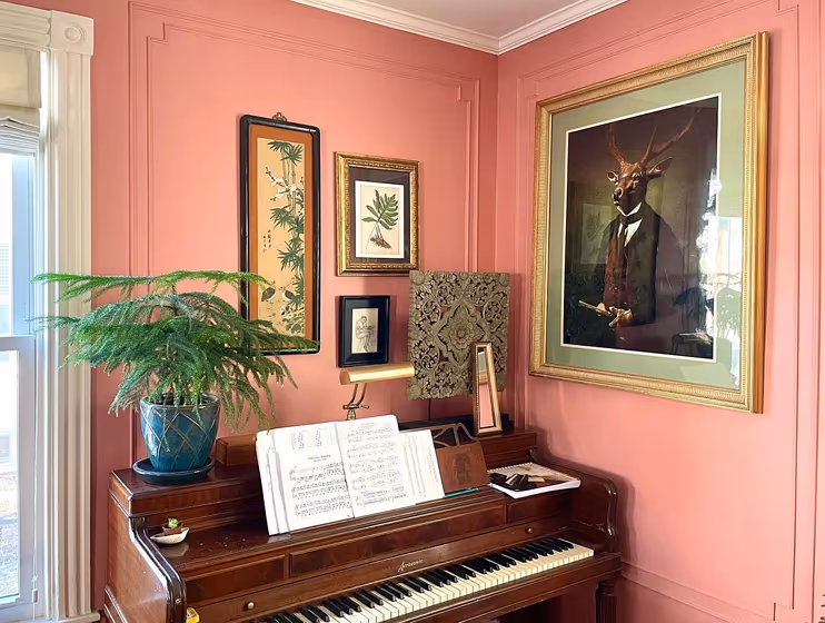 Sherwin williams rosedust living room interior