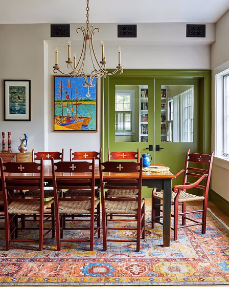 Painted green olive door with Sap Green Farrow and Ball