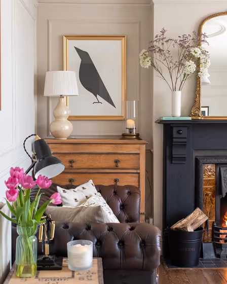 Farrow and Ball Shaded White 201 living room fireplace