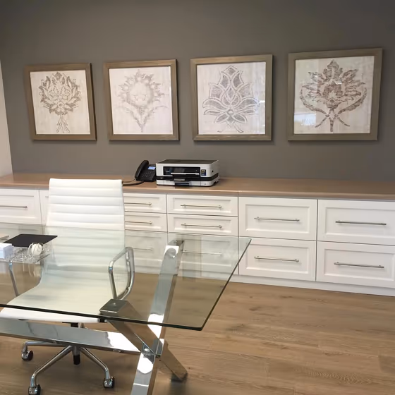 Grey office space Sherwin Williams Dovetail