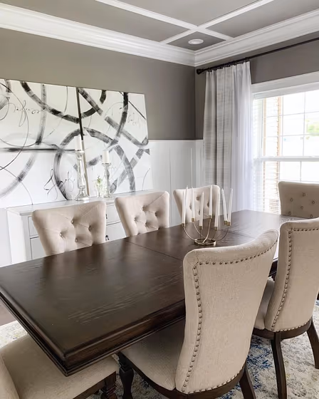 Dark grey dining room Sherwin Williams Dovetail