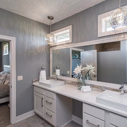 Dark gray bathroom Sherwin Williams Gray Matters
