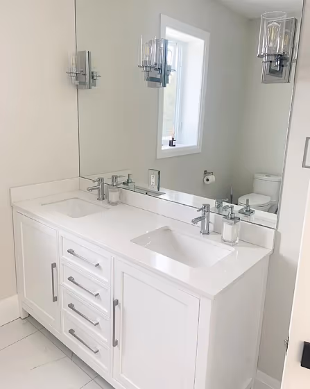 Light grey walls bathroom Benjamin Moore Silver Satin review