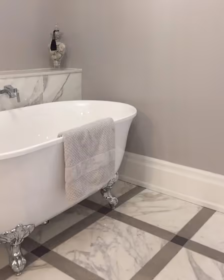 Grey bathroom with Benjamine Moore Smoke embers