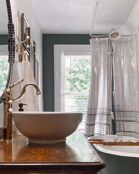 Sherwin Williams SW 9650 bathroom interior idea