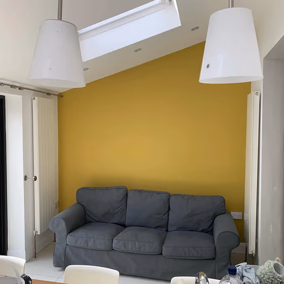 Honey Mustard living room accent wall