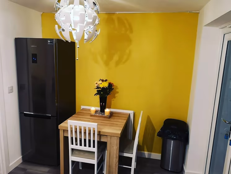 Honey Mustard dining room accent wall