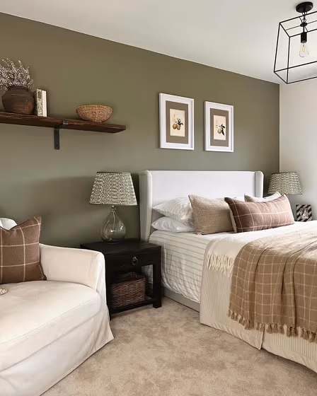 Farrow and Ball Treron bedroom interior