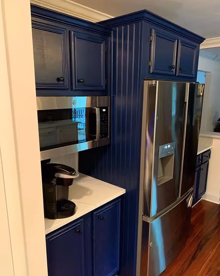 Behr Very Navy kitchen cabinets