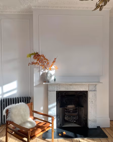 Farrow and Ball Wevet 273 living room fireplace