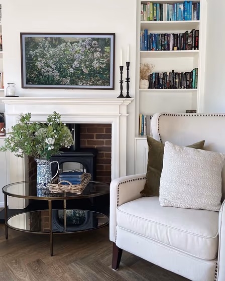 Farrow and Ball Wevet 273 living room fireplace