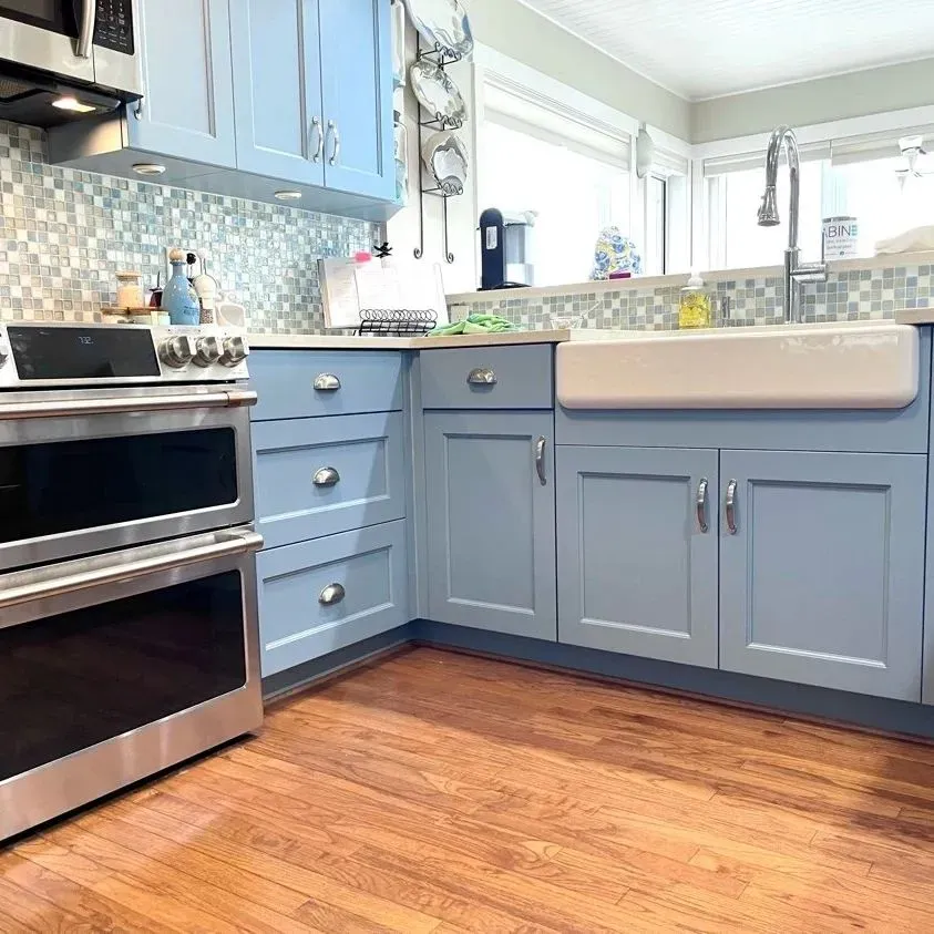 Sherwin Williams Adrift kitchen cabinets 