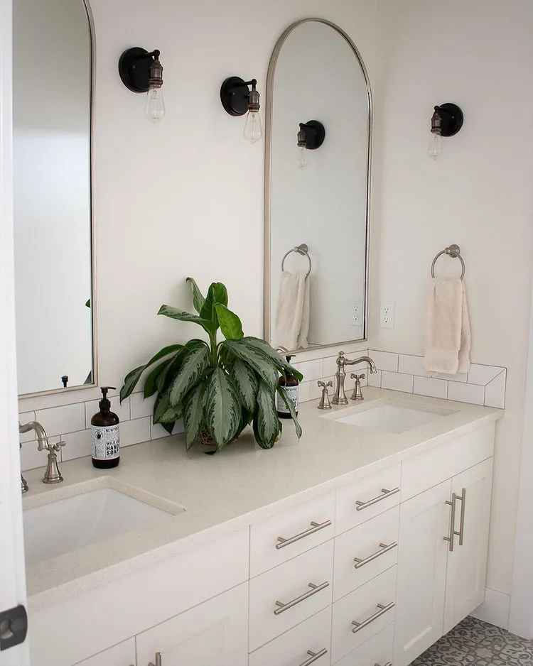 White bathroom with Alabaster color and double sink