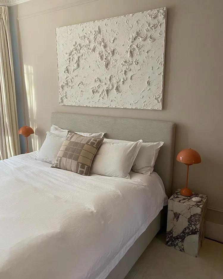 Stunning bedroom with Farrow and Ball Skimming Stone