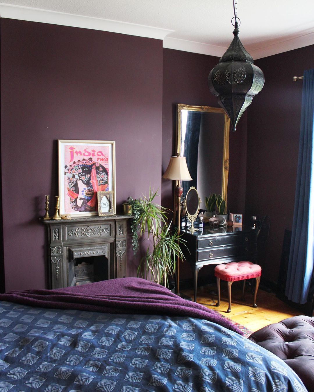 Dark purple bedroom Brinjal interior