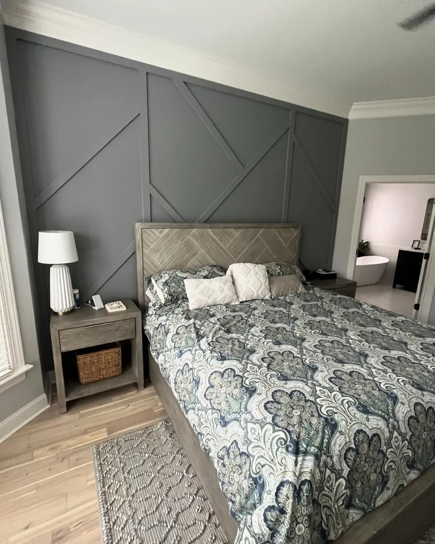 Behr Cool Ashes bedroom accent wall 