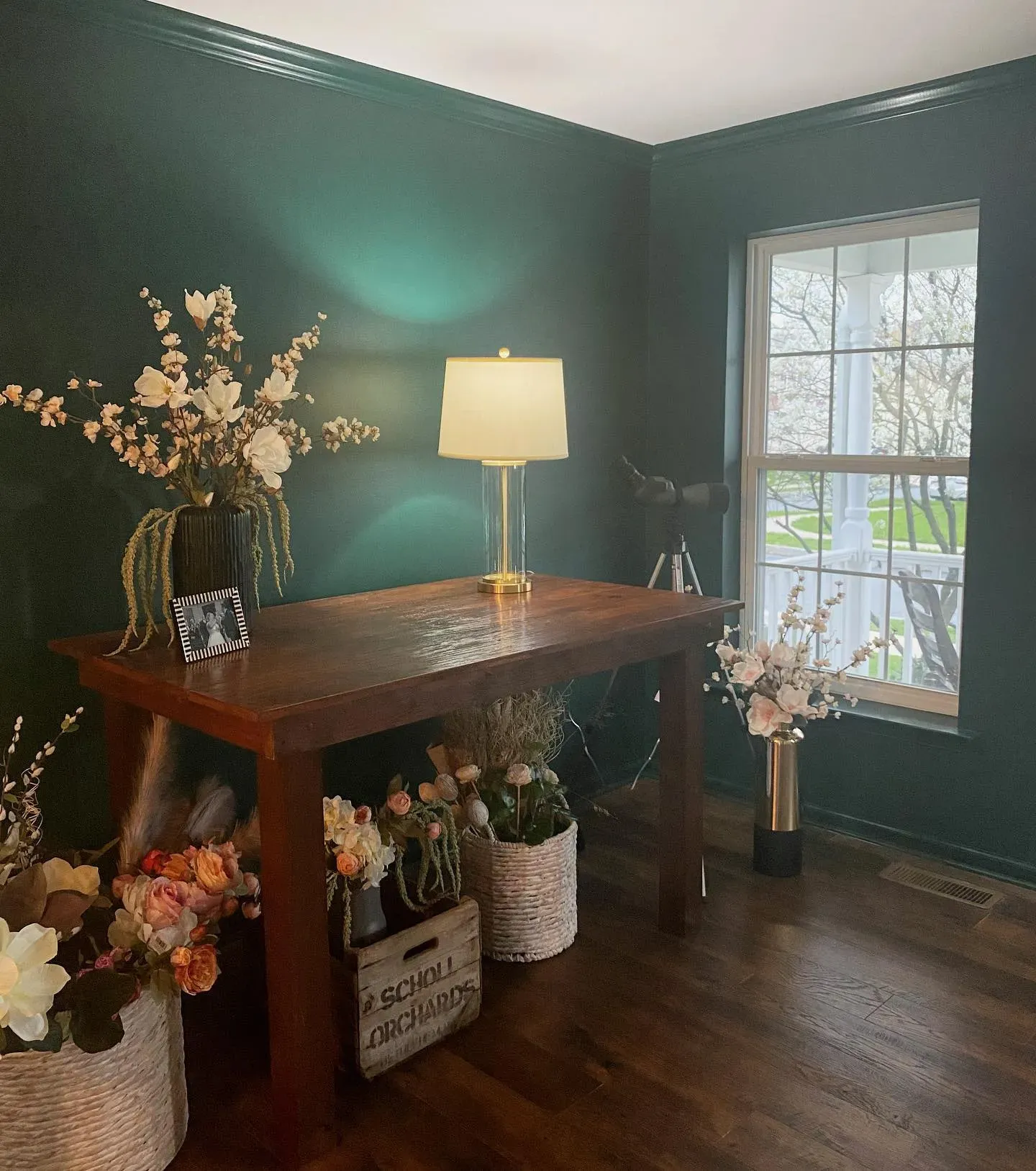 Dark Everglade living room paint review