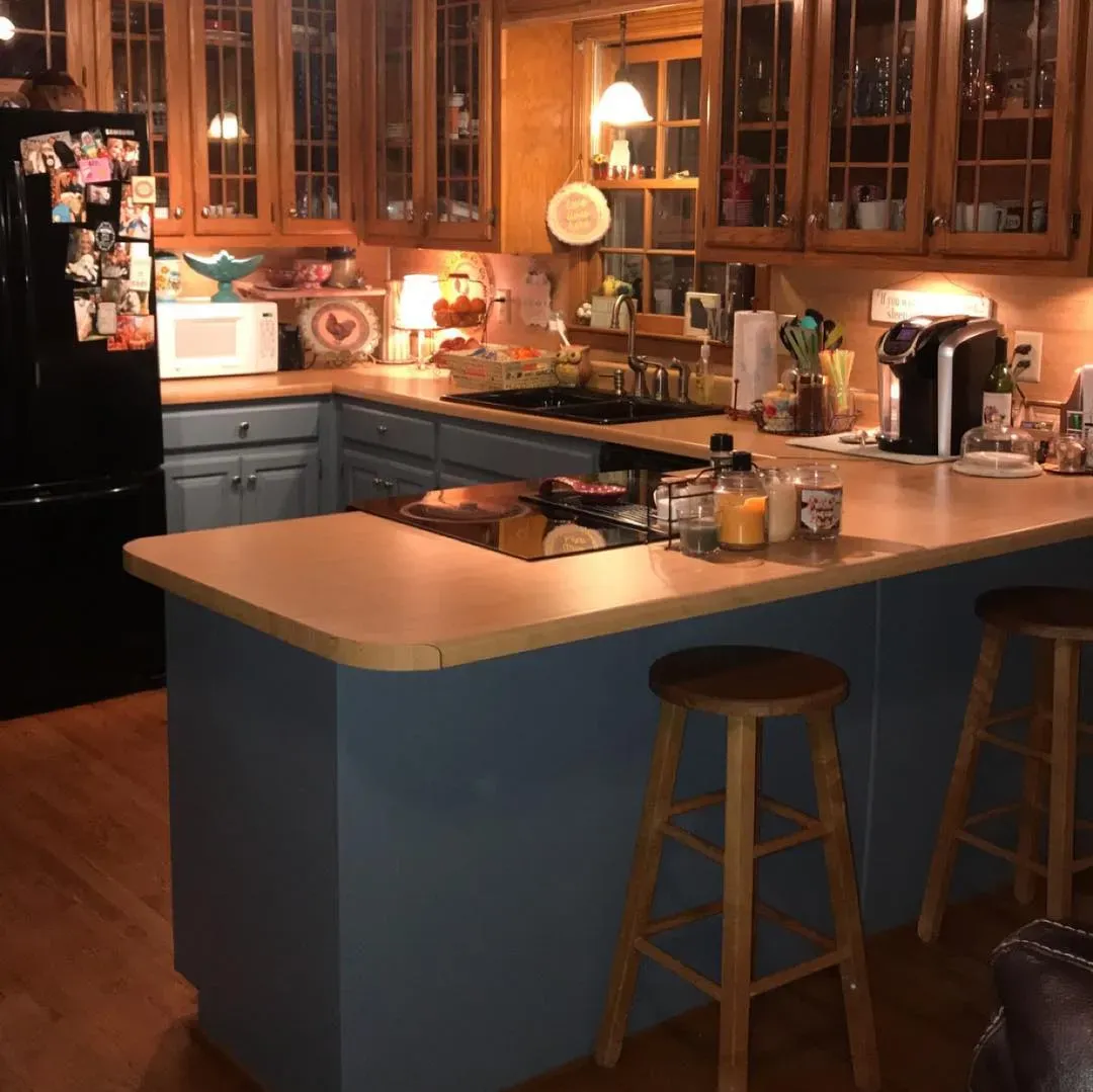 Behr Lyric Blue kitchen cabinets color