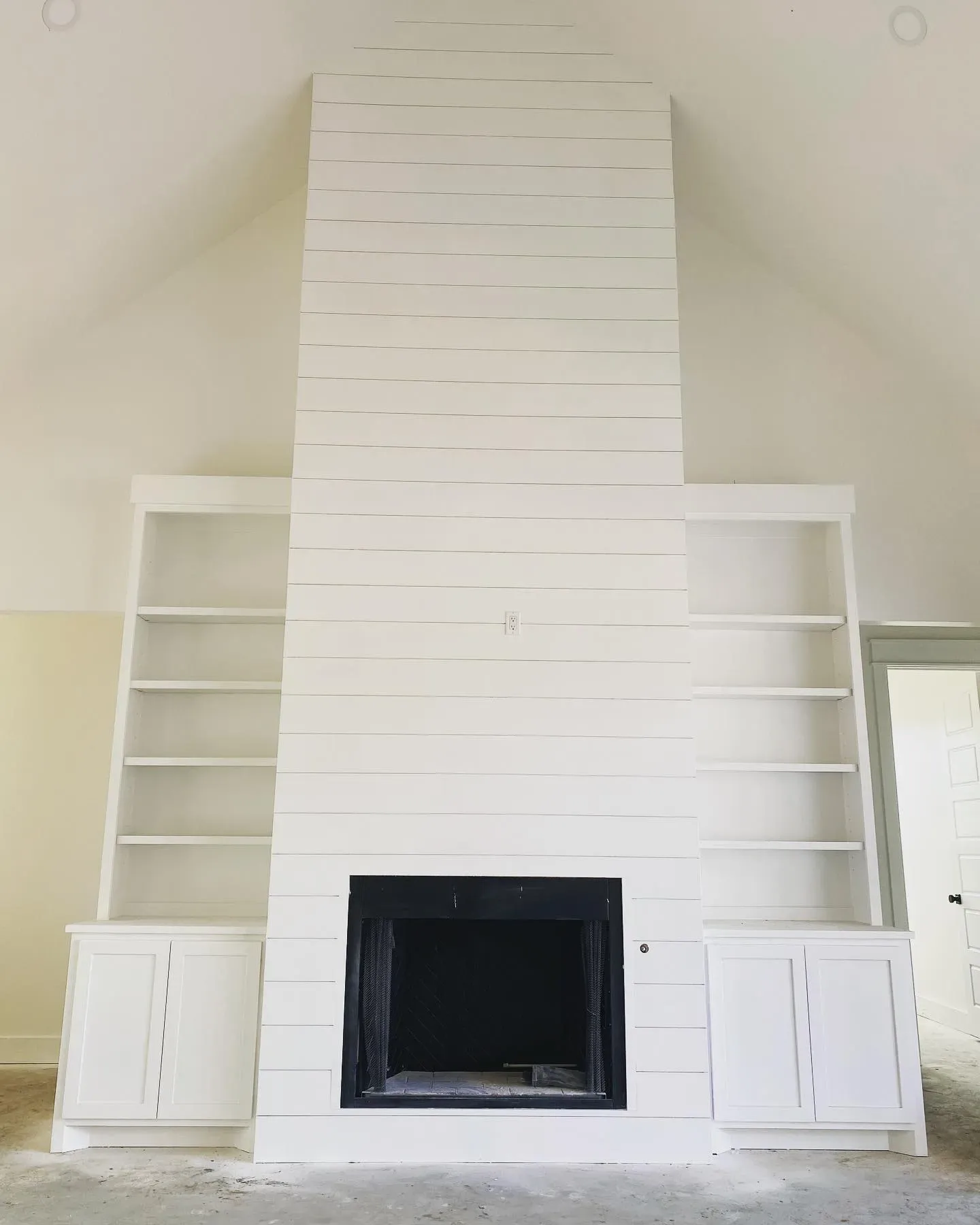 Behr Ultra Pure White living room fireplace color