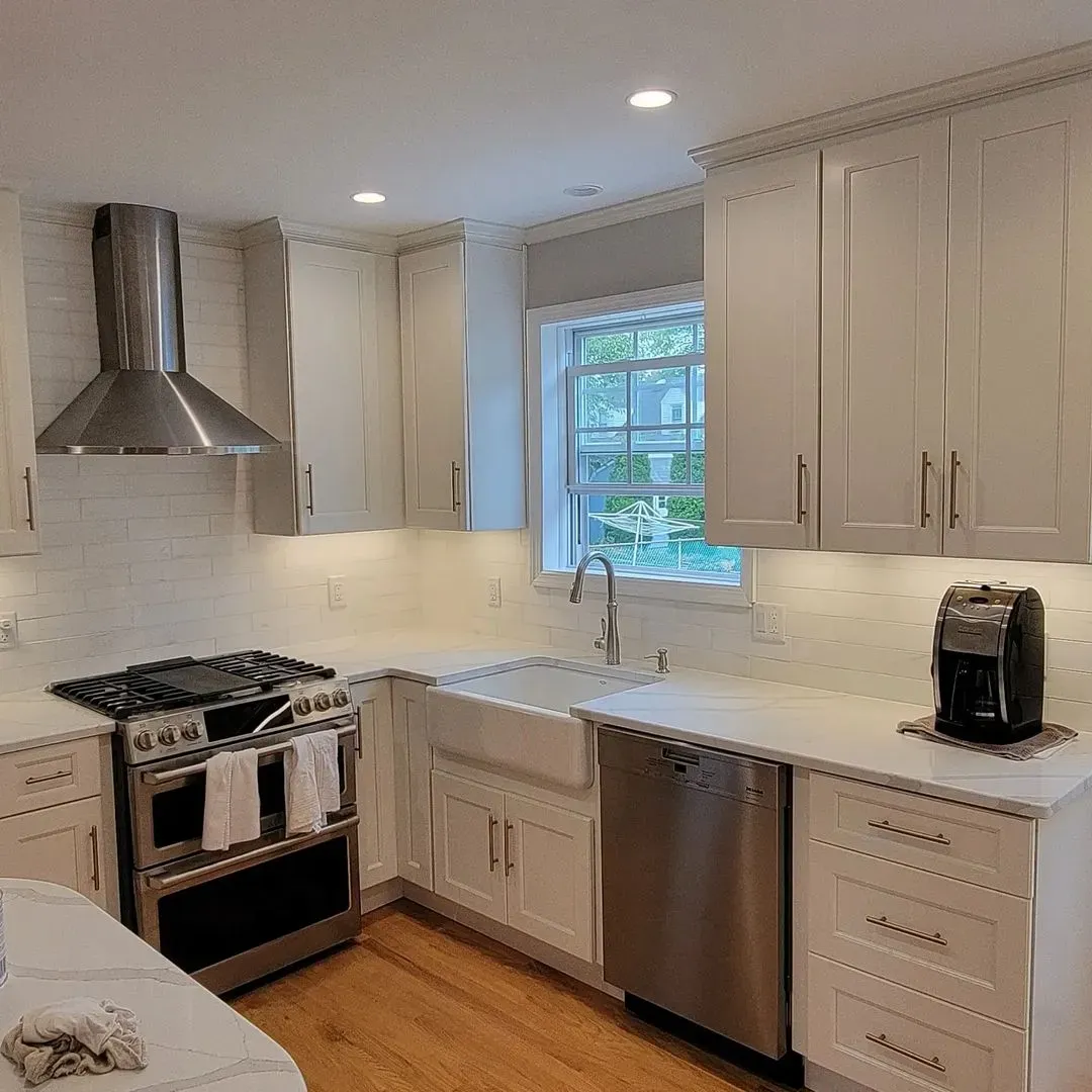 Benjamin Moore Balboa Mist kitchen cabinets paint