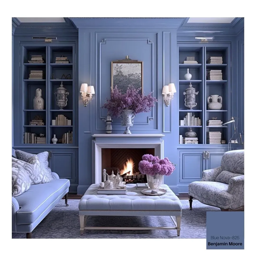 Blue Nova living room fireplace color