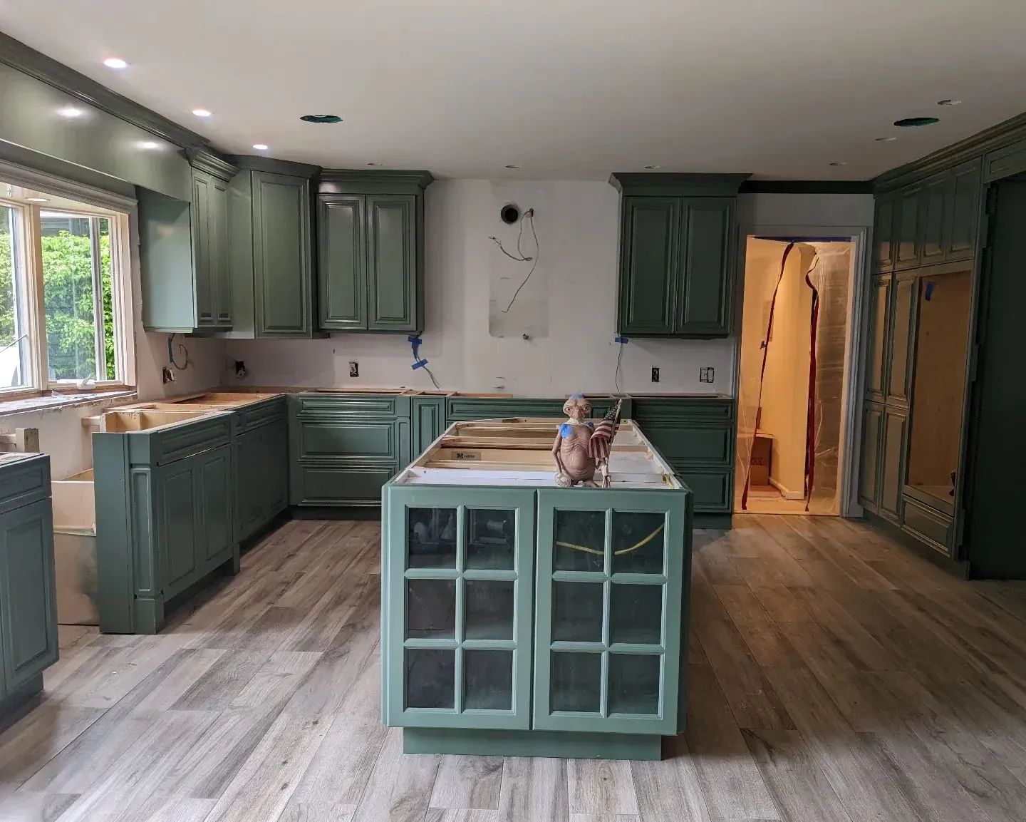 Benjamin Moore Cushing Green kitchen cabinets 