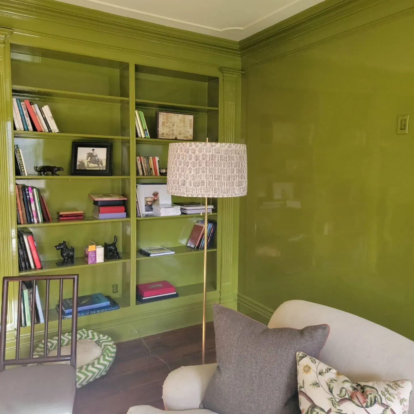 Benjamin Moore Dark Celery living room interior