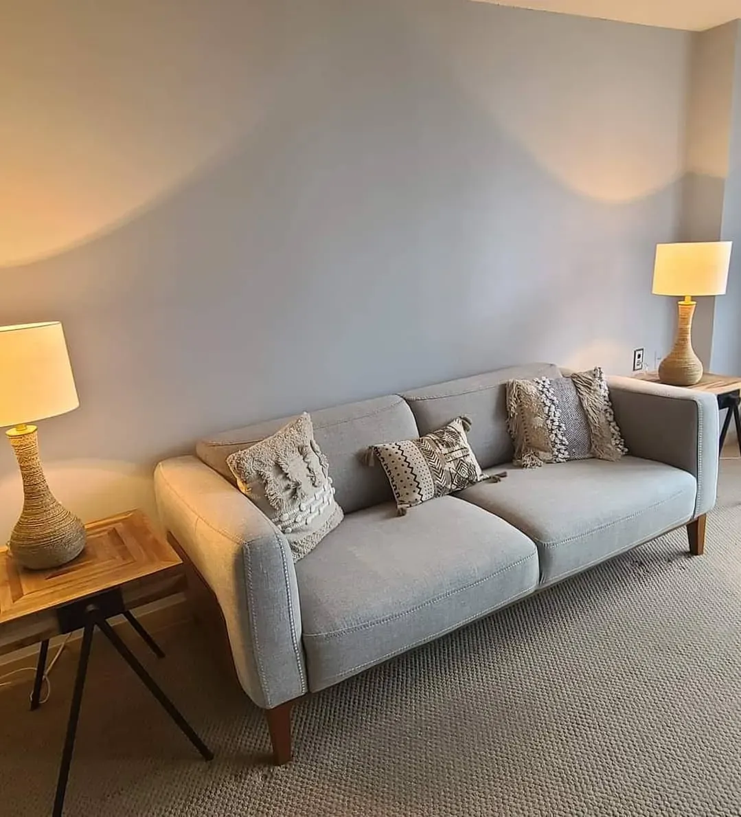 Benjamin Moore Feather Gray living room interior